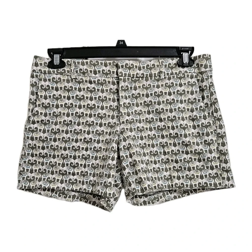 Banana Republic Shorts Women 8 Olive Elephant Print Cotton Stretch Mid Rise 4.5